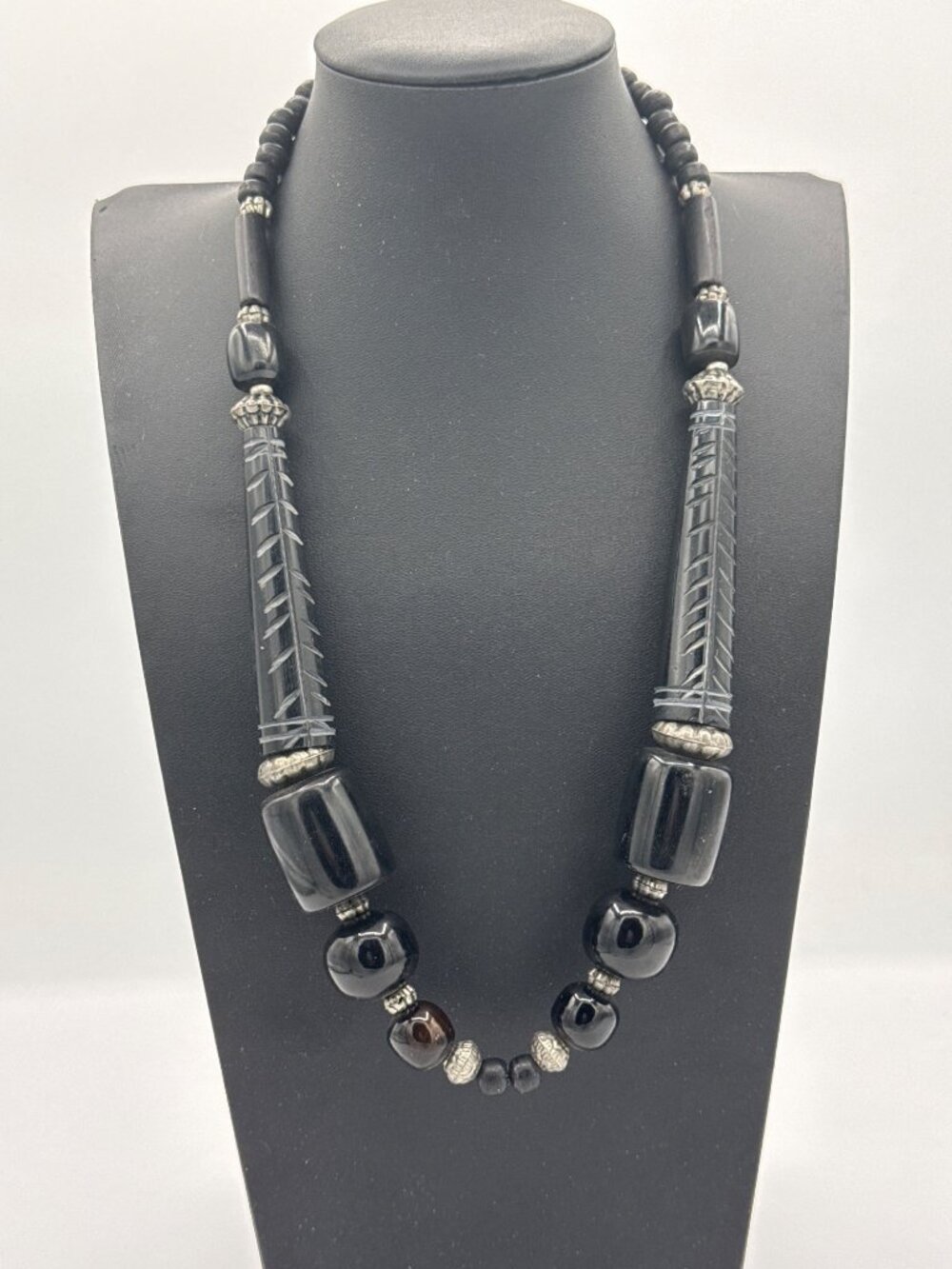Vintage Black Tribal Statement Necklace Chunky Boho Goth Edge Minimalist